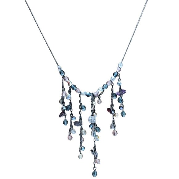 Anne Kline Boho Blue Purple Beaded Waterfall Chain Necklace Fashion Jewelry - Picture 1 of 6
